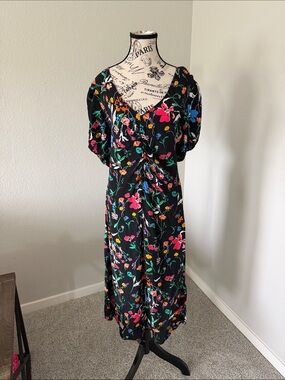 a new day Black Floral Twist-Front Midi Dress with Pink & Blue Blooms